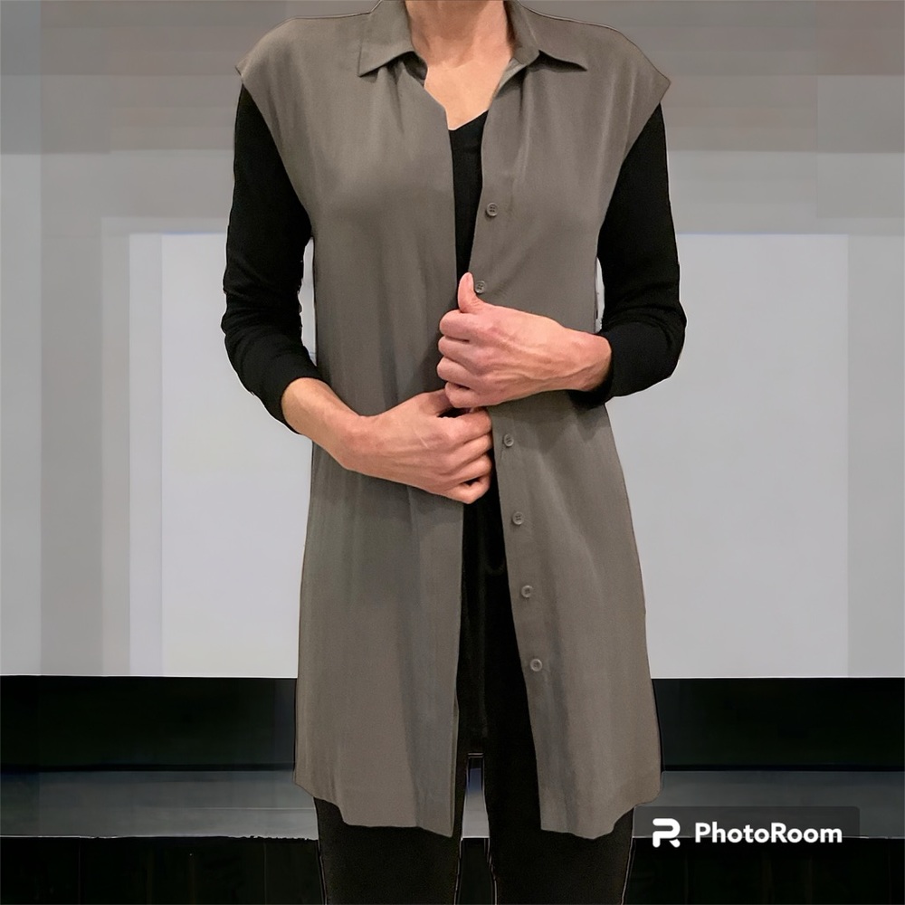 Theory Grey Silk Sleeveless Dress / Blouse, Button Front, Lined, Size 0, Luxury! - Picture 9 of 13